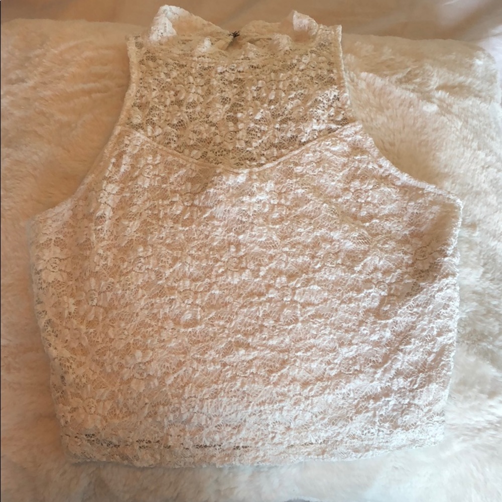 White lace high neck crop top from Abercrombie